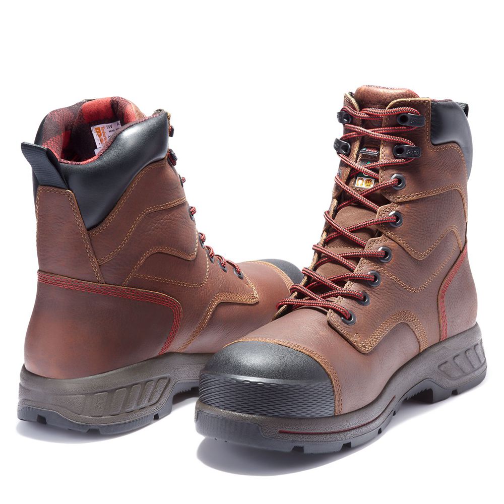 Timberland Μποτακια Εργασίας Ανδρικα Καφε/Μαυρα - Pro® Endurance Hd 8\" Comp Toe - Greece 2158064-OQ